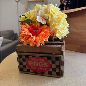 Vibrant Faux Floral Arrangement in Wooden Crate
